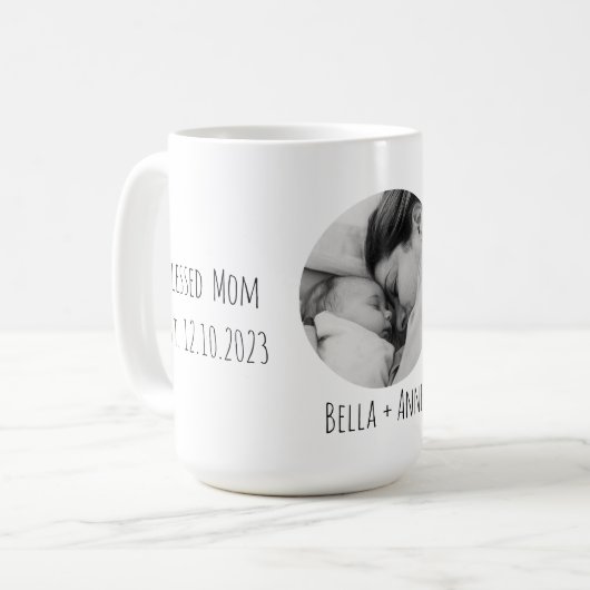 新しい母|名パーソナライズされた前| 1枚の写真 コーヒーマグカップ (正面左)