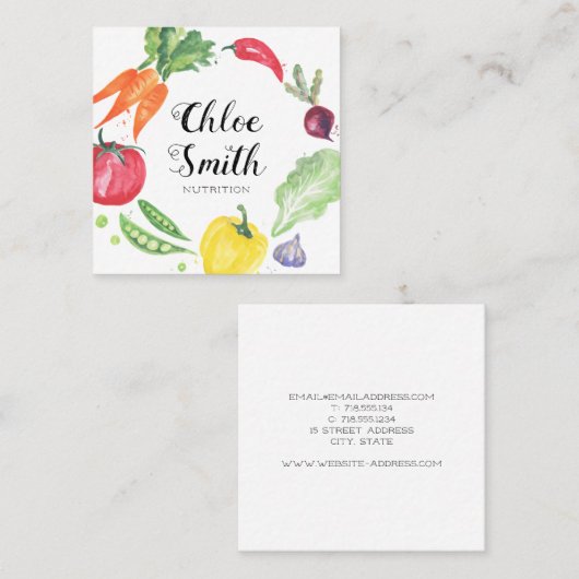 新しい水彩画の野菜の名刺 スクエア名刺 (正面/裏面)
