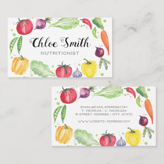 新しい水彩画の野菜の名刺 名刺 (正面/裏面)