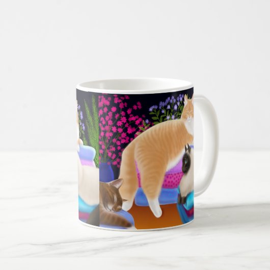 新しい洗濯のマグで眠っている猫 コーヒーマグカップ (正面右)