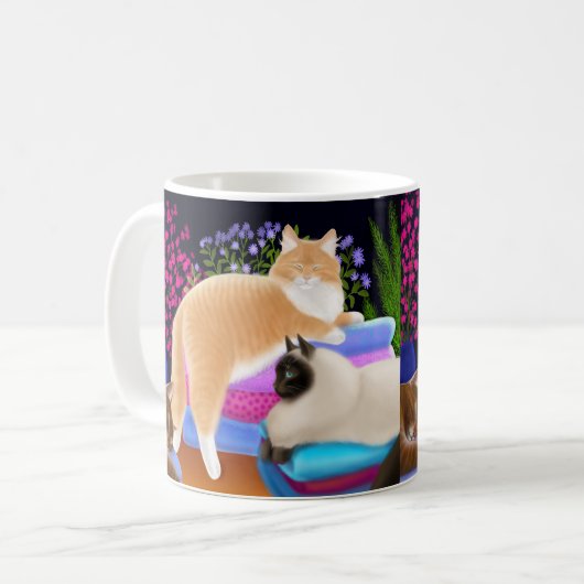 新しい洗濯のマグで眠っている猫 コーヒーマグカップ (正面左)