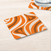 新しい溝のレトロ抽象芸術パターンオレンジ色 スクエアペーパーコースター (アングル)