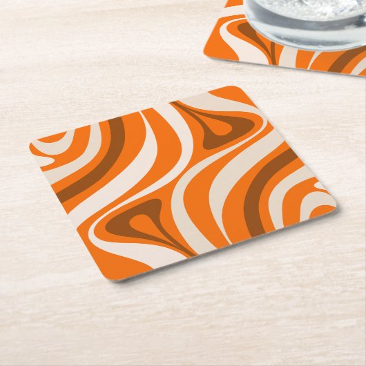 新しい溝のレトロ抽象芸術パターンオレンジ色 スクエアペーパーコースター (アングル)