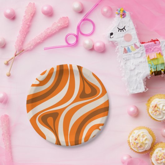 新しい溝のレトロ抽象芸術パターンオレンジ色 ペーパープレート (パーティー)