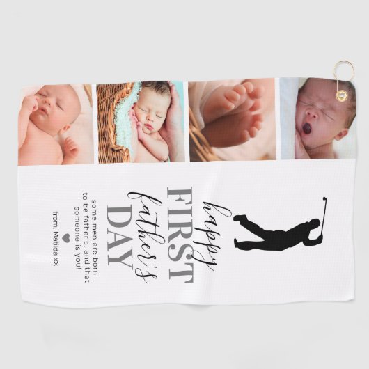 新しい父の写真コラージュ ゴルフタオル (横)