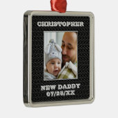 新しい父の黒と白のジグザグの写真と名前 メタルオーナメント (右)