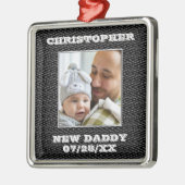 新しい父の黒と白のジグザグの写真と名前 メタルオーナメント (左)