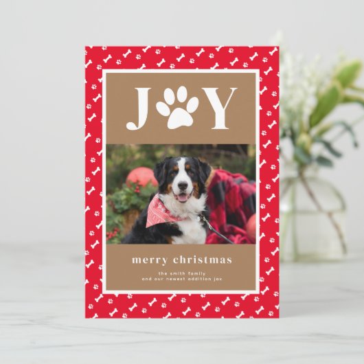 新しい犬の子犬の喜び足のクリスマスアナウンス シーズンカード (スタンド正面)