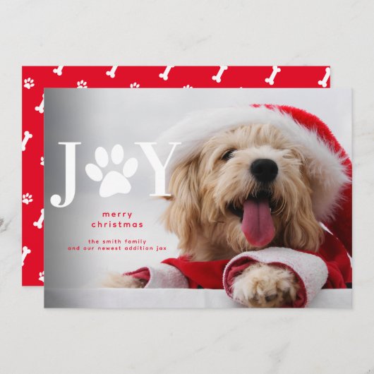 新しい犬の子犬の喜び足のクリスマス 案内状 (正面/裏面)