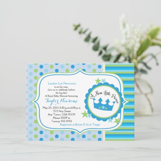 新しい王子様の男の赤ちゃんの招待 招待状 (スタンド正面)