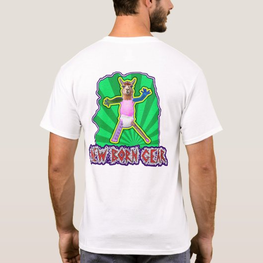 新しい生まれギア（ラマ画像） – 白 Tシャツ (裏面)