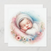 新しい生まれベビー水カラー招待状 招待状 (正面/裏面)