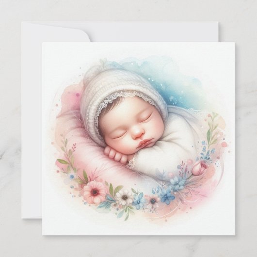 新しい生まれベビー水カラー招待状 招待状 (正面)