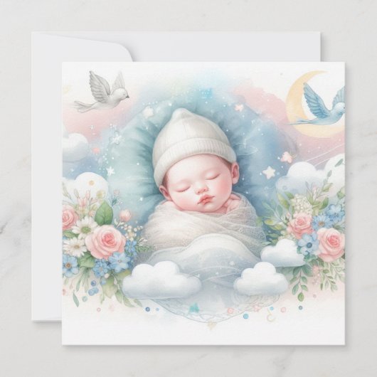 新しい生まれベビー 招待状 (正面)