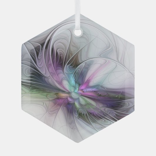 新しい生活、抽象芸術カラフルフラクタル芸術ファンタジー ガラスオーナメント (正面)