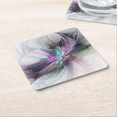 新しい生活、抽象芸術カラフルフラクタル芸術ファンタジー スクエアペーパーコースター (アングル)