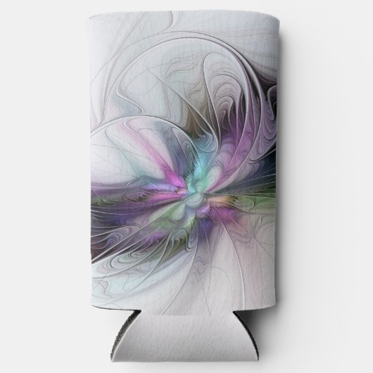 新しい生活、抽象芸術カラフルフラクタル芸術ファンタジー スリム缶クーラー (正面)