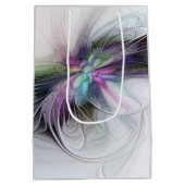 新しい生活、抽象芸術カラフルフラクタル芸術ファンタジー ミディアムペーパーバッグ (裏面)