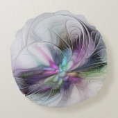 新しい生活、抽象芸術カラフルフラクタル芸術ファンタジー ラウンドクッション (裏面)