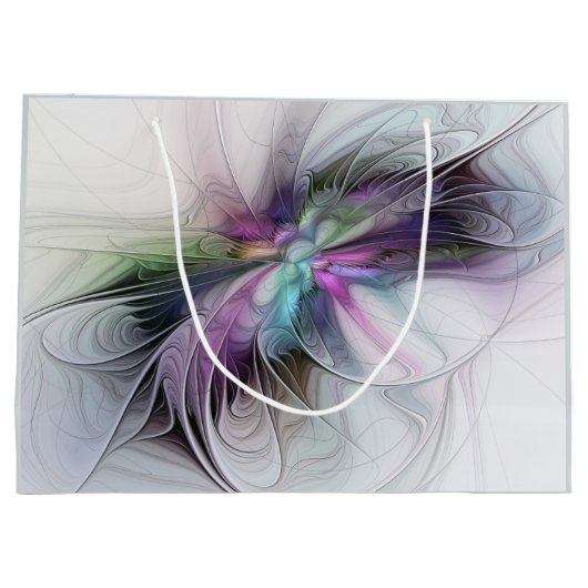 新しい生活、抽象芸術カラフルフラクタル芸術ファンタジー ラージペーパーバッグ (裏面)