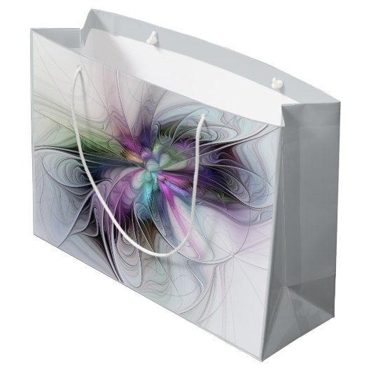 新しい生活、抽象芸術カラフルフラクタル芸術ファンタジー ラージペーパーバッグ (裏面アングル)