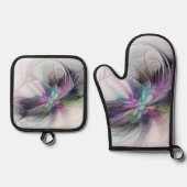 新しい生活、抽象芸術カラフルフラクタル芸術ファンタジー 鍋つかみ&鍋敷きセット (正面)