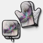 新しい生活、抽象芸術カラフルフラクタル芸術ファンタジー 鍋つかみ&鍋敷きセット (正面/裏面)