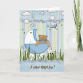 新しい甥のテディベア乳母車 カード (正面)