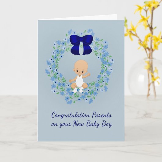 新しい男の子の赤ちゃんの親のためのお祝いカード カード (黄色い花)