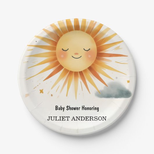 新しい男の子ピンクユニークスカイクラウドサンシャインベビーシャワー ペーパープレート (正面)