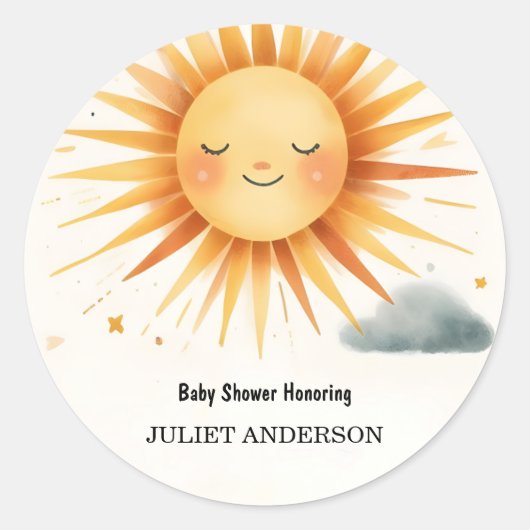 新しい男の子ピンクユニークスカイクラウドサンシャインベビーシャワー ラウンドシール (正面)