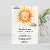 新しい男の子ピンクユニークスカイクラウドサンシャインベビーシャワー 招待状 (スタンド正面)