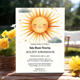 新しい男の子ピンクユニークスカイクラウドサンシャインベビーシャワー 招待状