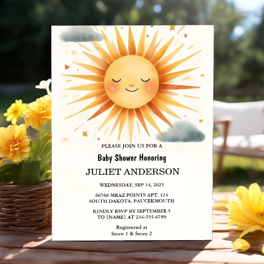 新しい男の子ピンクユニークスカイクラウドサンシャインベビーシャワー 招待状