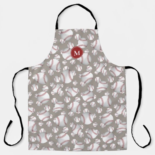新しい白いベースボールパターンパーソナライズされたスポーツ エプロン (正面)