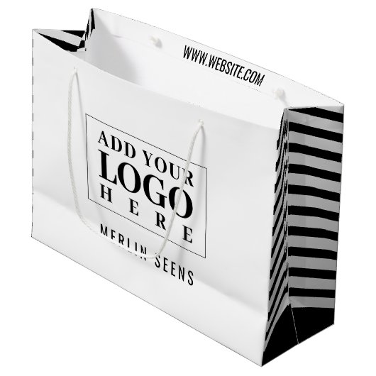 新しい白黒のビジネスストライプロゴ ラージペーパーバッグ (正面アングル)