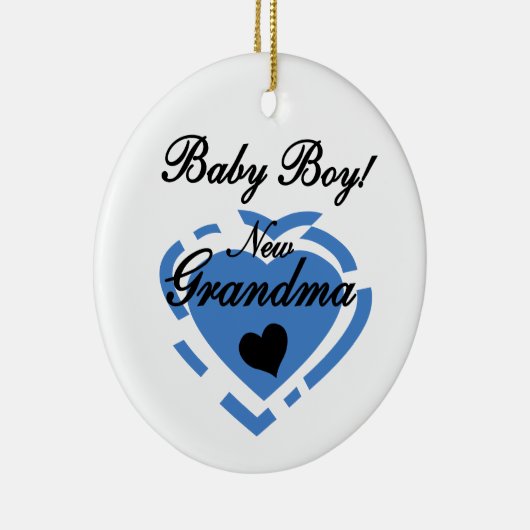 新しい祖母の男の赤ちゃんの青いハートのギフト セラミックオーナメント (右)