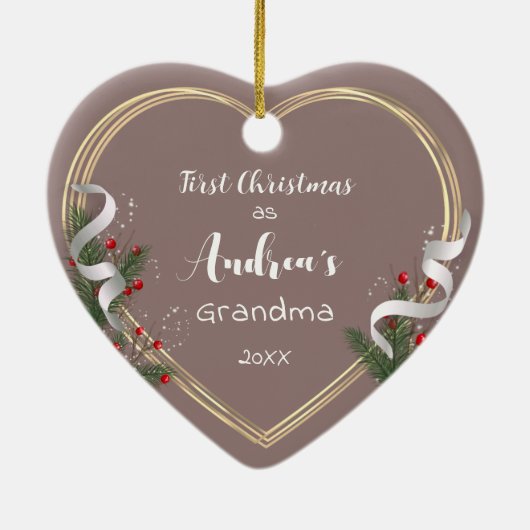 新しい祖母1stクリスマス金ゴールドフレームの写真 セラミックオーナメント (裏面)