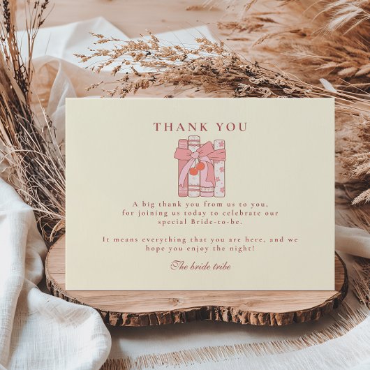 新しい章がさくらんぼボウのピンクのブライダルシャワーを始める サンキューカード