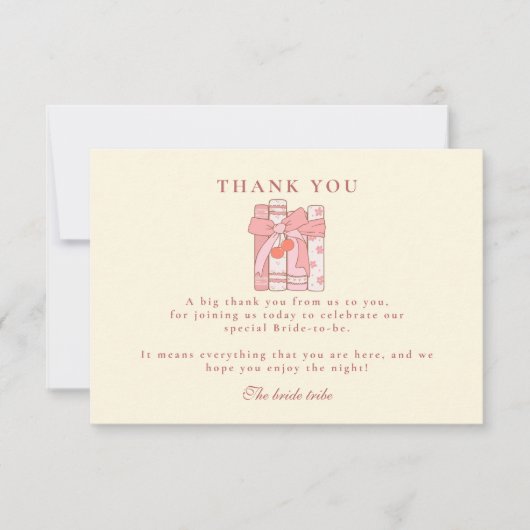 新しい章がさくらんぼボウのピンクのブライダルシャワーを始める サンキューカード (正面)