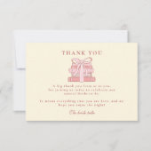 新しい章がピンクの本を始め、弓を引く サンキューカード (正面)