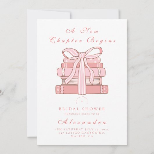 新しい章がピンクの本を始め、弓を引く 招待状 (正面)