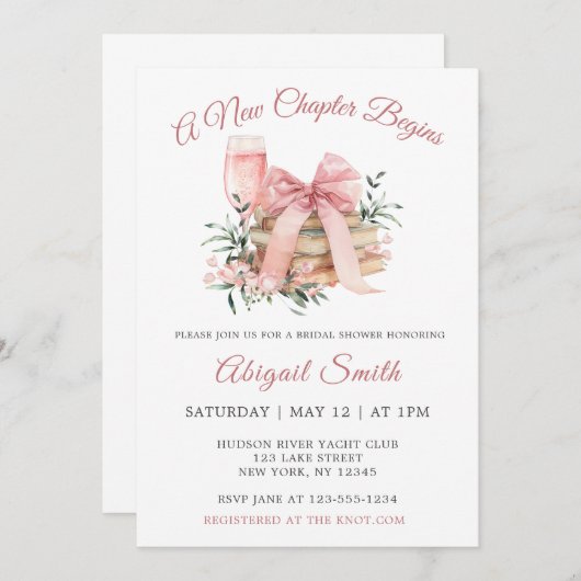 新しい章がブライダルシャワーの招待状を開く 招待状 (正面/裏面)