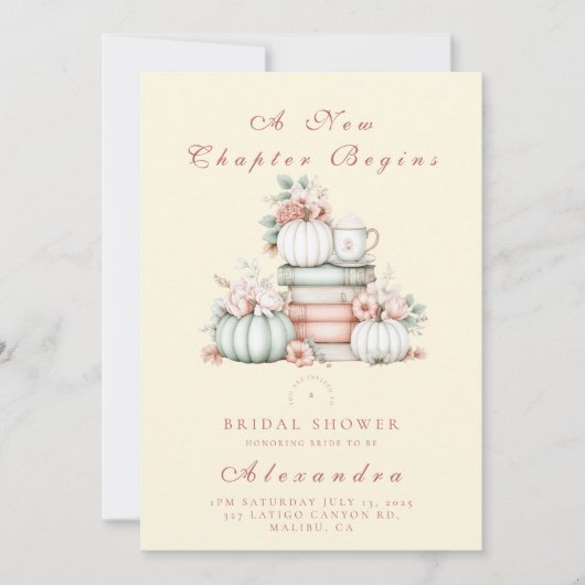 新しい章がブライダルシャワーの青い本を始める 招待状 (正面)