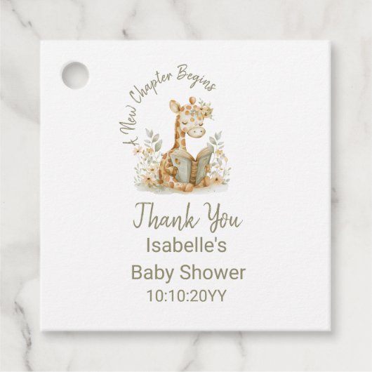 新しい章が始まるキリン・ストーリーブック赤ちゃんシャワー フェイバータグ (正面)
