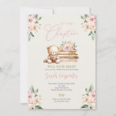 新しい章が始まるテディベア赤ちゃんシャワー少女 招待状 (正面)