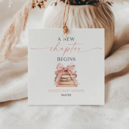 新しい章が始まるピンクのボウ本ベビーシャワー フェイバータグ