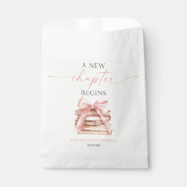 新しい章が始まるピンクのボウ本ベビーシャワー フェイバーバッグ