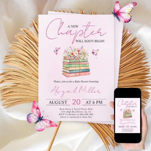 新しい章が始まるフローラ本女の子の赤ちゃんシャワー 招待状