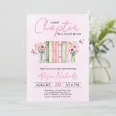 新しい章が始まるブックガールピンクの赤ちゃんシャワー 招待状 (スタンド正面)